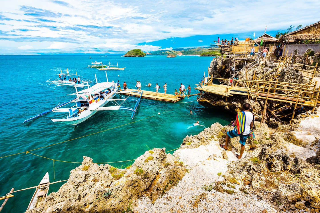 A tropical Boracay island and clear blue water